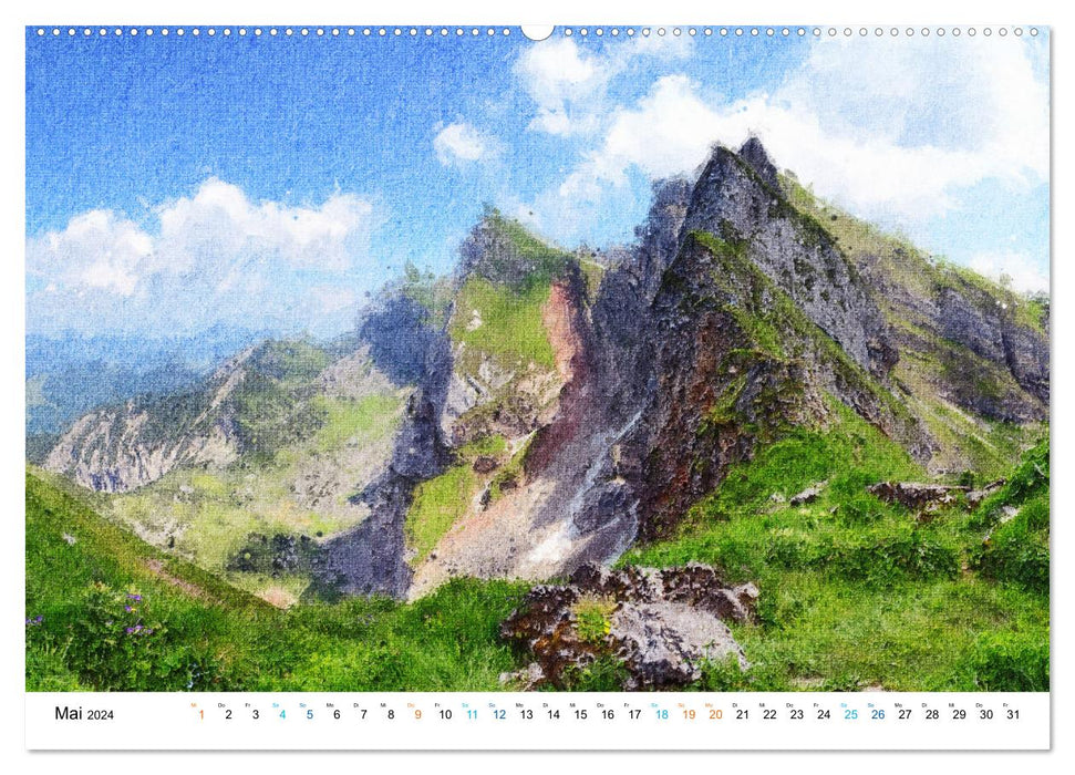 Alpine Bergwelt Tirol - Illustriert in den schönsten Farben (CALVENDO Wandkalender 2024)