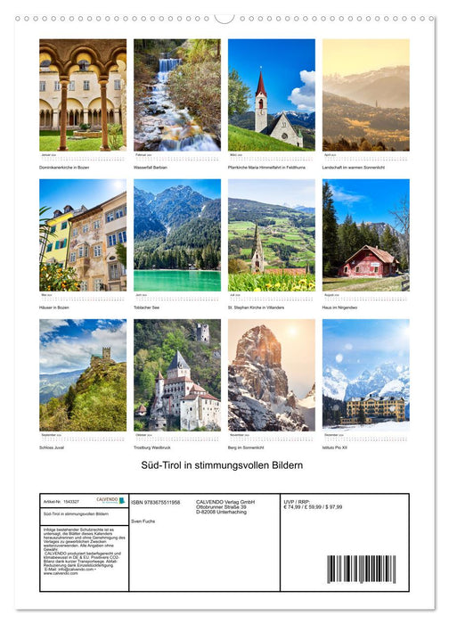 Süd-Tirol in stimmungsvollen Bildern (CALVENDO Premium Wandkalender 2024)