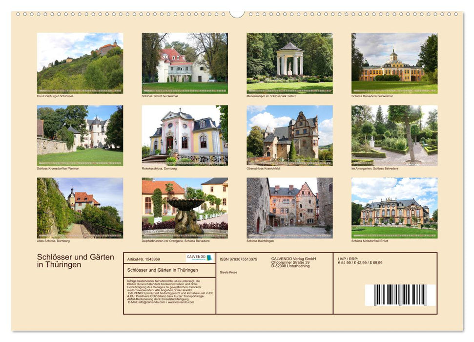 Schlösser und Gärten in Thüringen (CALVENDO Wandkalender 2024)
