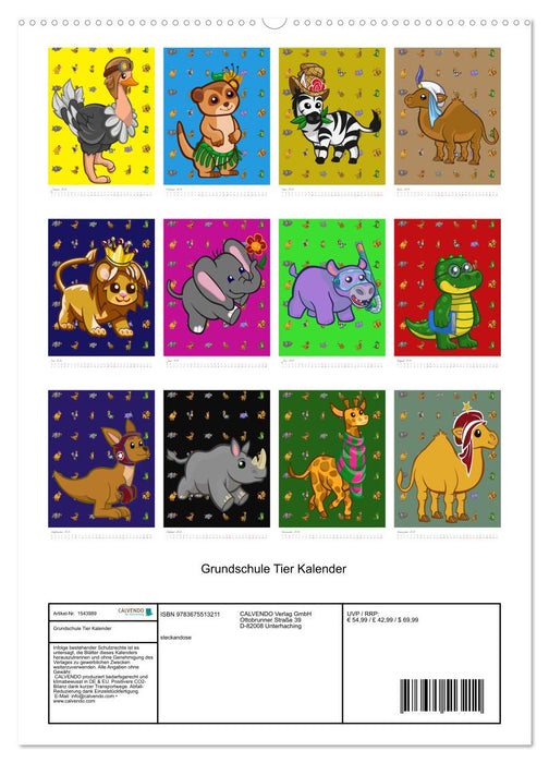 Grundschule Tier Kalender - Tier Wandkalender für Vorschule, Grundschule und Kinderzimmer (CALVENDO Wandkalender 2024)