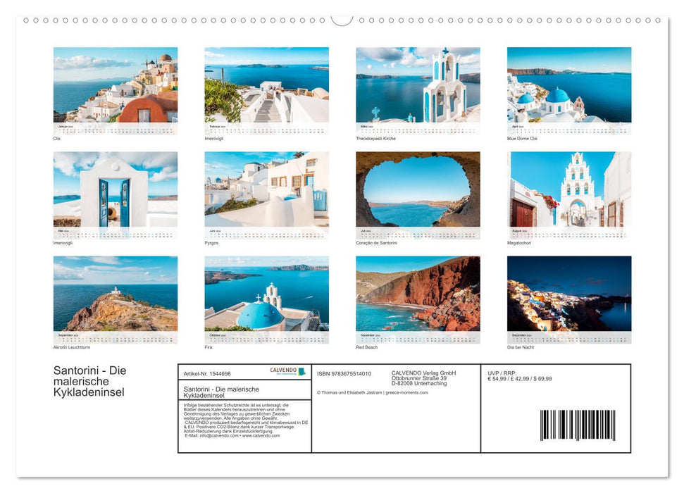 Santorini - Die malerische Kykladeninsel (CALVENDO Wandkalender 2024)