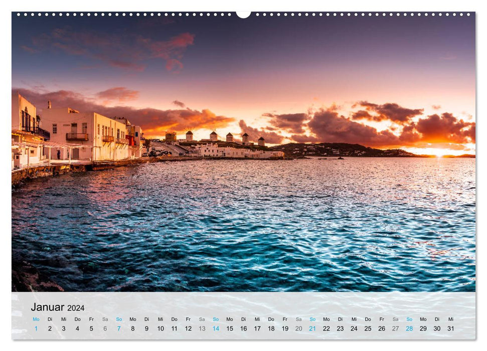 Insel Mykonos - Bilderbuch-Insel der Kykladen (CALVENDO Wandkalender 2024)