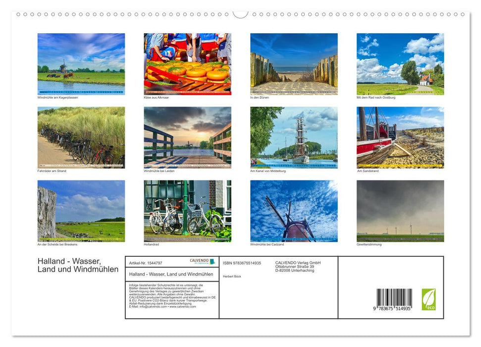 Holland, Wasser, Land und Windmühlen (CALVENDO Premium Wandkalender 2024)