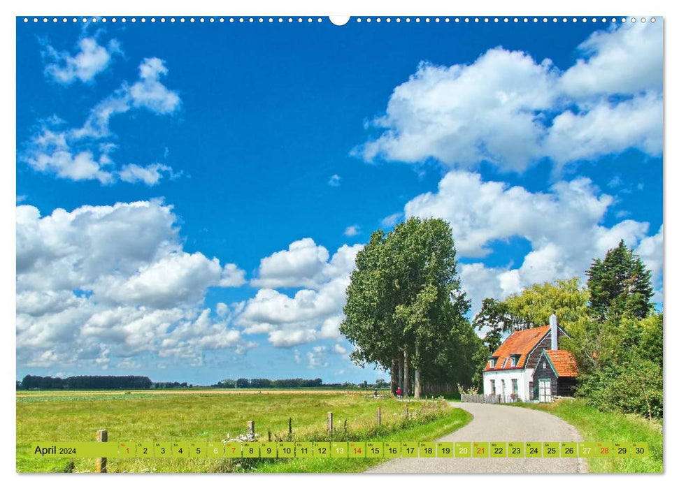 Hollande, eau, terre et moulins à vent (Calendrier mural CALVENDO Premium 2024) 