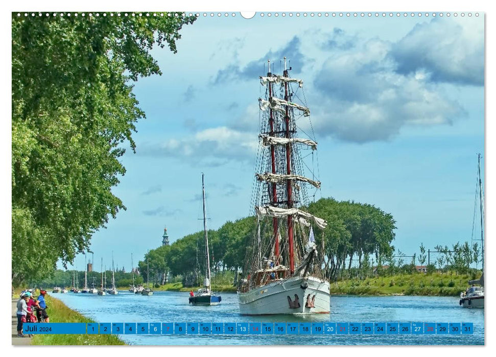 Hollande, eau, terre et moulins à vent (Calendrier mural CALVENDO Premium 2024) 