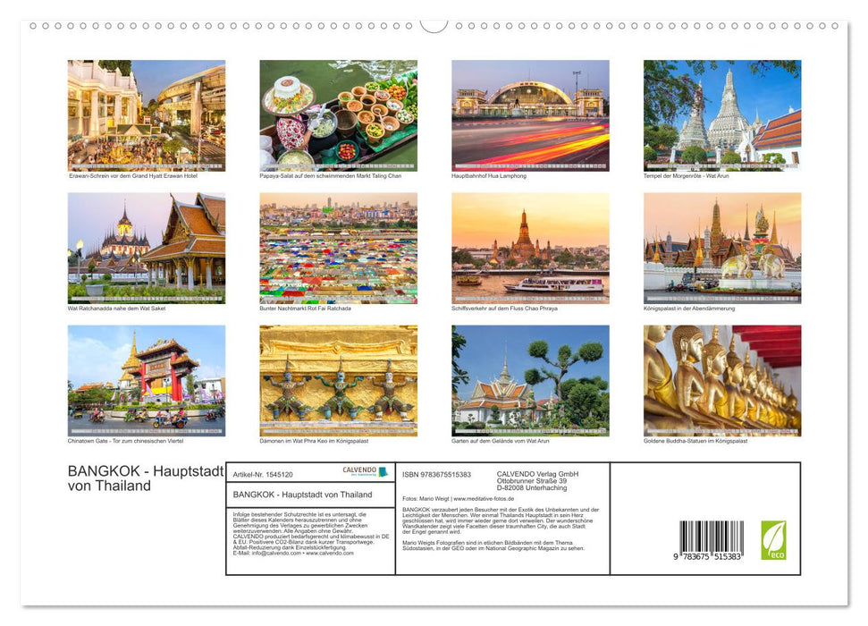 BANGKOK Capitale de la Thaïlande (Calvendo Premium Wall Calendar 2024) 