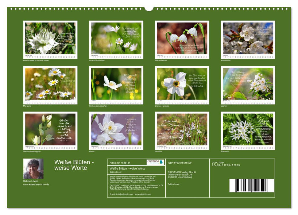 Weiße Blüten, weise Worte (CALVENDO Wandkalender 2024)