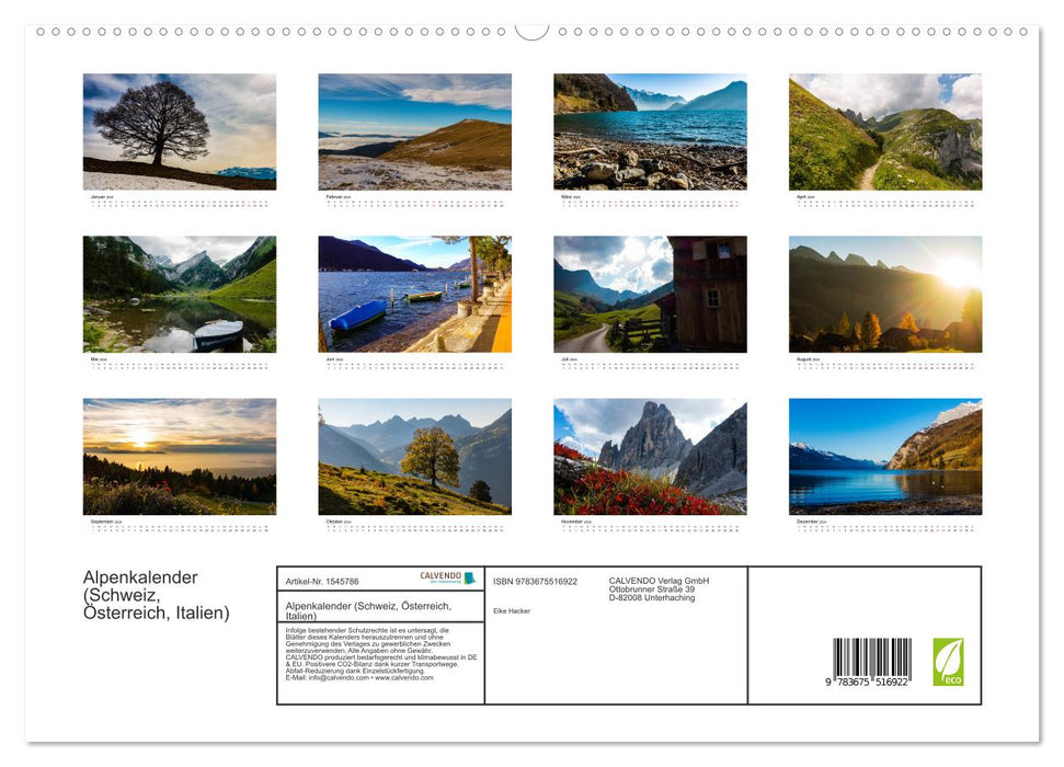 Alpes (Suisse, Autriche, Italie) (Calvendo Premium Wall Calendar 2024) 