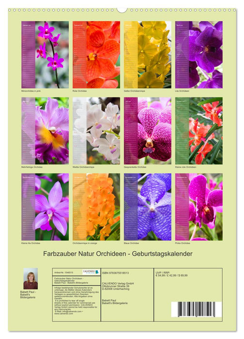 Farbzauber Natur Orchideen - Geburtstagskalender (CALVENDO Wandkalender 2024)