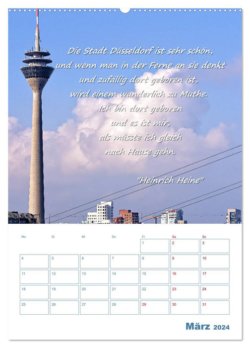 Views of Düsseldorf with quotes from Heinrich Heine - planner function (CALVENDO wall calendar 2024) 