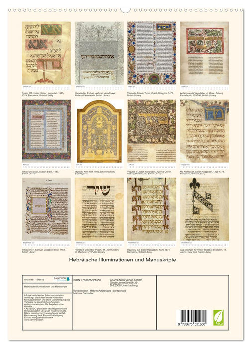 Hebräische Illuminationen und Manuskripte (CALVENDO Premium Wandkalender 2024)