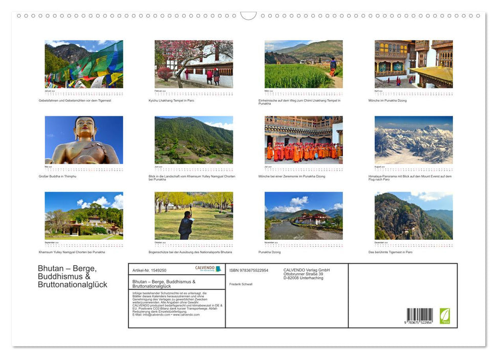 Bhoutan – Montagnes, bouddhisme et bonheur national brut (Calendrier mural CALVENDO 2024) 