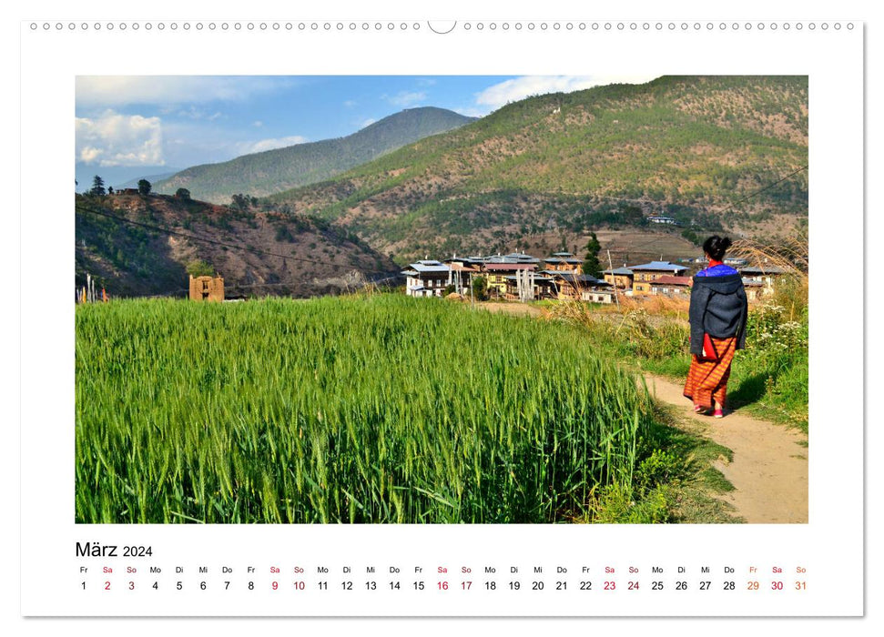 Bhutan – Berge, Buddhismus & Bruttonationalglück (CALVENDO Wandkalender 2024)