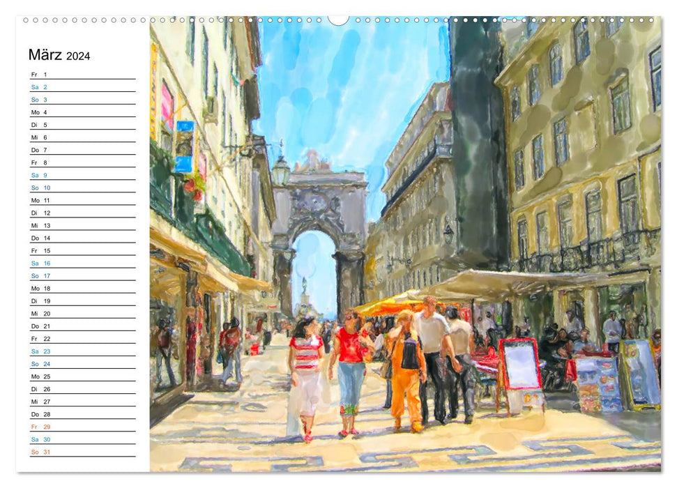 Lissabon - Stadtrundgang in Aquarell-Illustrationen (CALVENDO Wandkalender 2024)