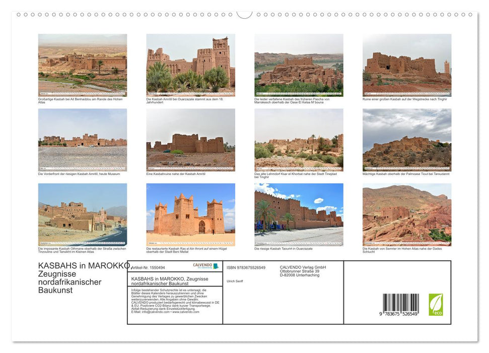 KASBAHS au MAROC, témoignage de l'architecture nord-africaine (Calendrier mural Premium CALVENDO 2024) 