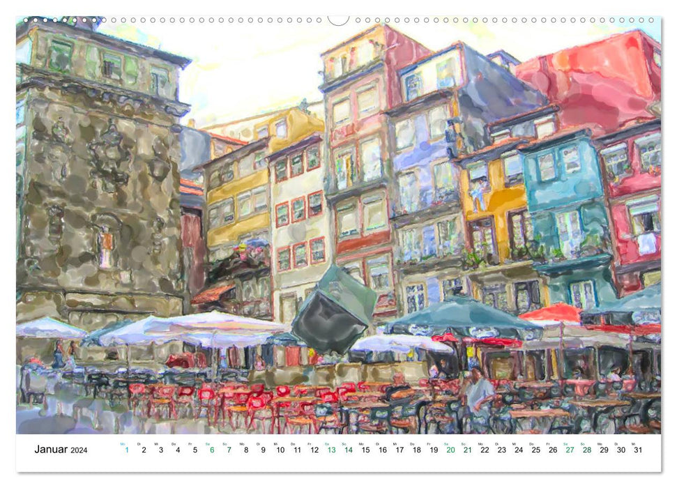 Porto - Ansichten in Aquarell (CALVENDO Premium Wandkalender 2024)