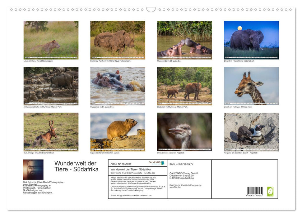 Wunderwelt der Tiere - Südafrika (CALVENDO Wandkalender 2024)