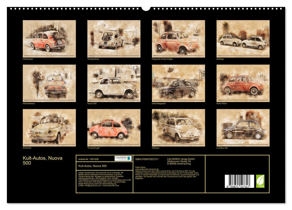 Kult-Autos, Nuova 500 (CALVENDO Premium Wandkalender 2024)
