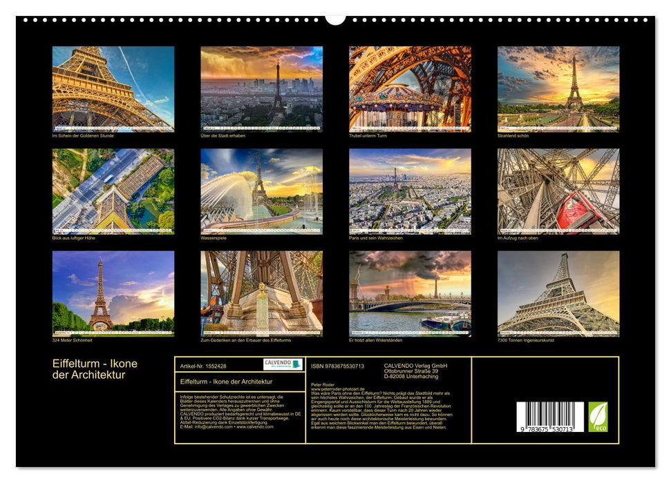 Eiffel Tower - Icon of Architecture (CALVENDO Premium Wall Calendar 2024) 