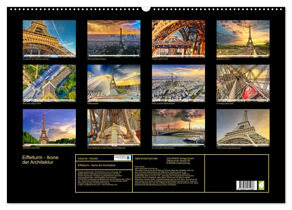 Eiffelturm - Ikone der Architektur (CALVENDO Wandkalender 2024)