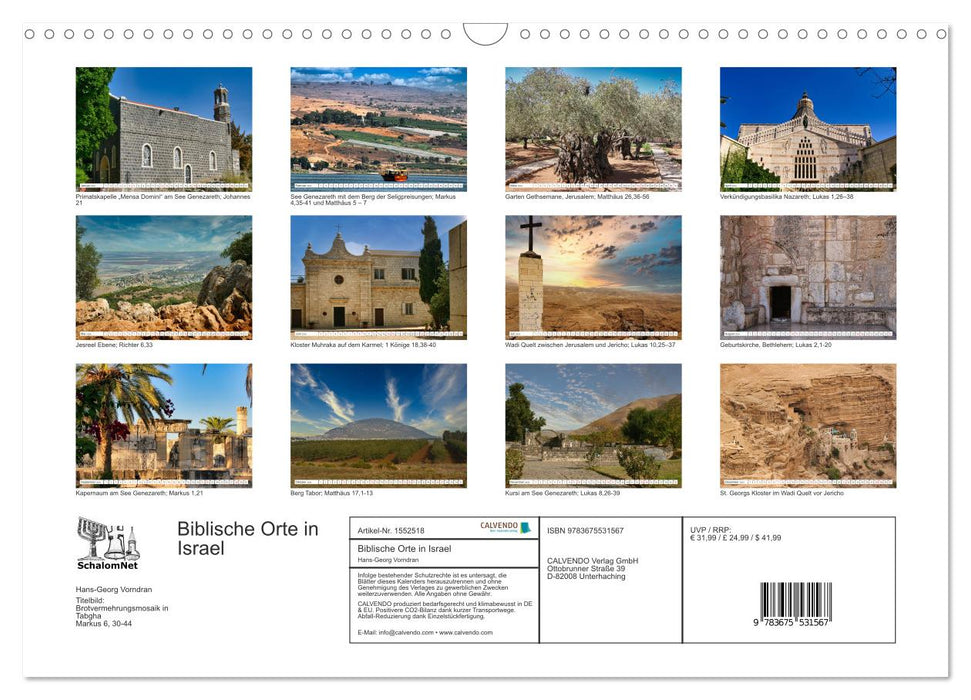 Biblical places in Israel with Bible passages (CALVENDO wall calendar 2024) 
