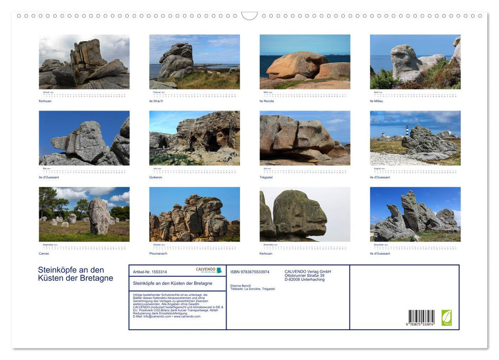 Steinköpfe an den Küsten der Bretagne (CALVENDO Wandkalender 2024)