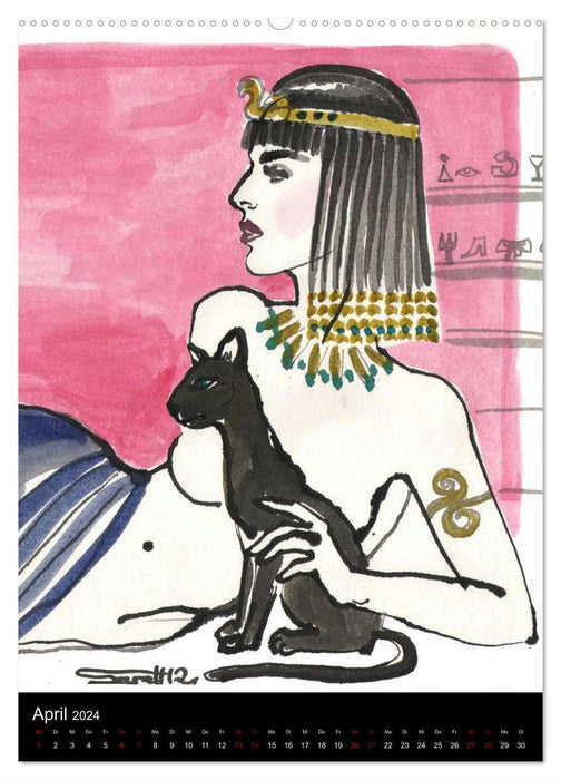 Kesse Mietzen - Burlesque cats II - mit flotten Linien gezeichnete Pin-up Katzen (CALVENDO Premium Wandkalender 2024)