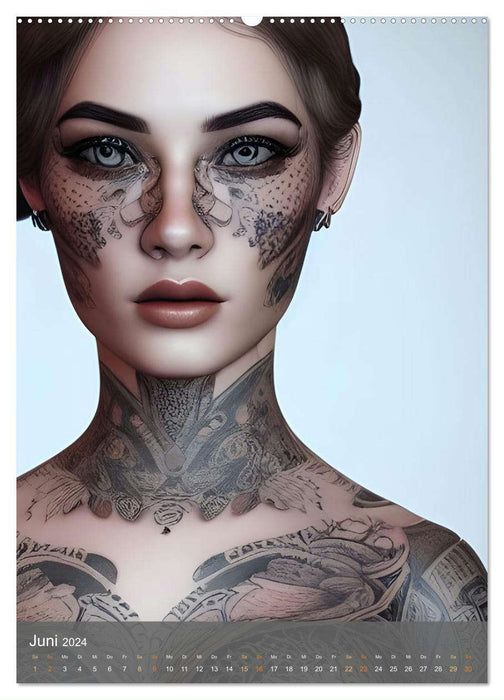 Digitale Tattoo-Schönheiten - Computerträume aus der KI (CALVENDO Premium Wandkalender 2024)
