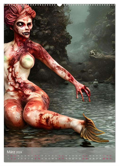 Zombie-Meerjungfrauen - Computerträume aus der KI (CALVENDO Premium Wandkalender 2024)