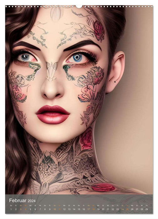 Digitale Tattoo-Schönheiten - Computerträume aus der KI (CALVENDO Wandkalender 2024)