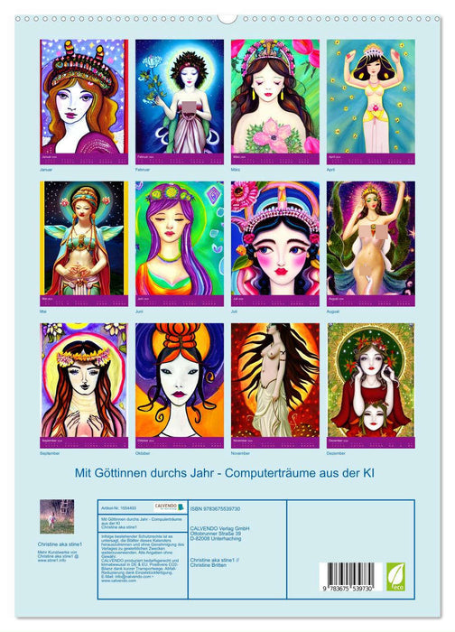 Mit Göttinnen durchs Jahr - Computerträume aus der KI (CALVENDO Premium Wandkalender 2024)