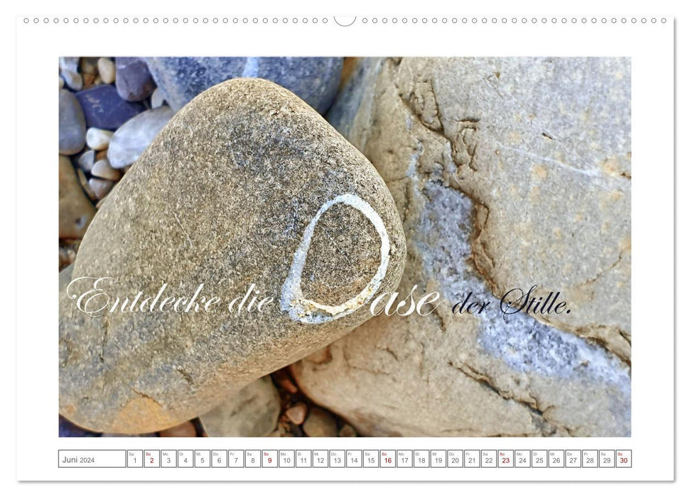 Steine der Achtsamkeit - Isarsteine mit weisen Gedanken zu einem glücklicheren Leben (CALVENDO Wandkalender 2024)
