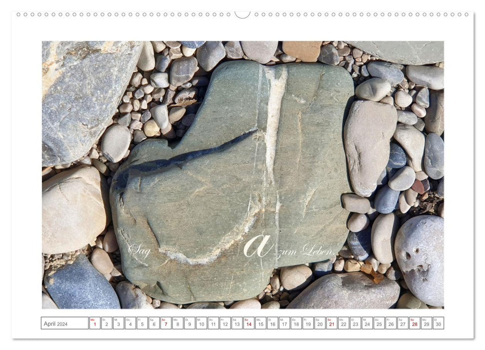 Steine der Achtsamkeit - Isarsteine mit weisen Gedanken zu einem glücklicheren Leben (CALVENDO Premium Wandkalender 2024)