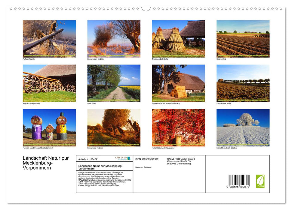 Agriculture Pure Nature Mecklembourg-Poméranie occidentale (Calvendo Premium Wall Calendar 2024) 