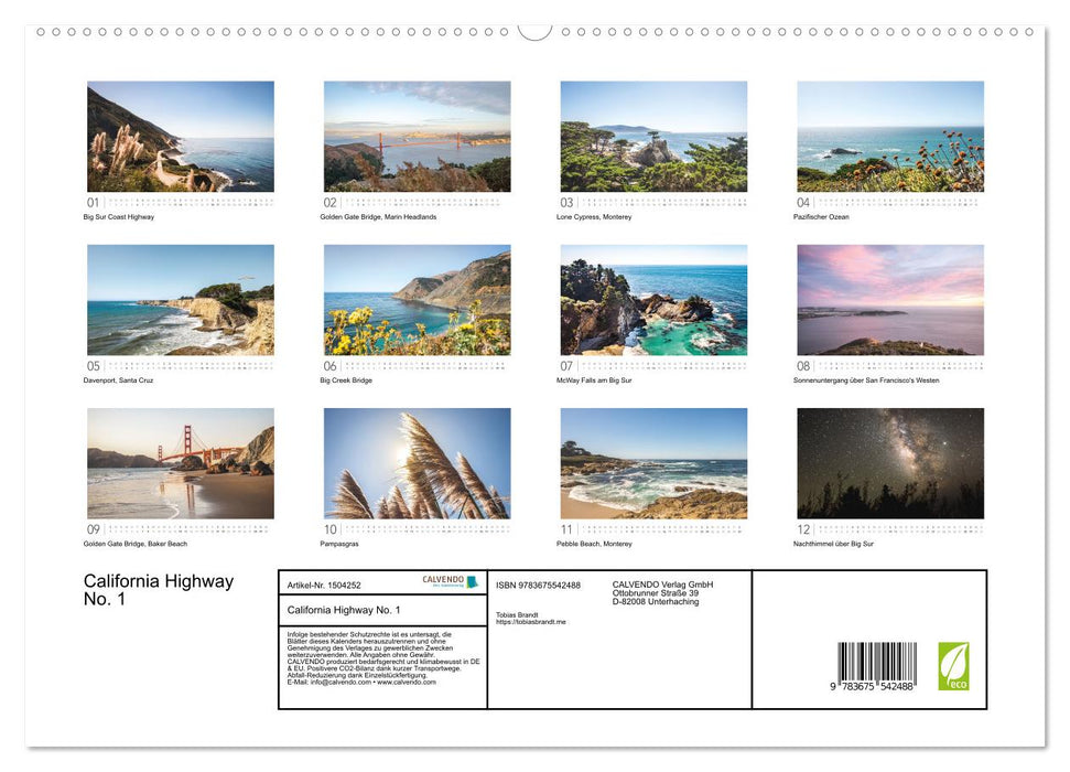 California Highway No. 1 - Die schönste Küstenstraße der USA (CALVENDO Premium Wandkalender 2024)