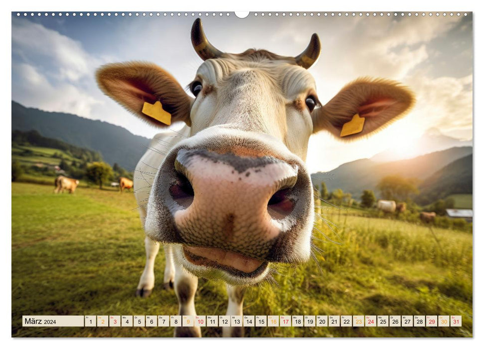 Vaches - adorables bovins (calendrier mural CALVENDO 2024) 