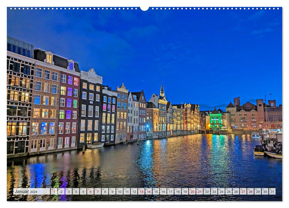 Amsterdam am Tag und bei Nacht (CALVENDO Premium Wandkalender 2024)