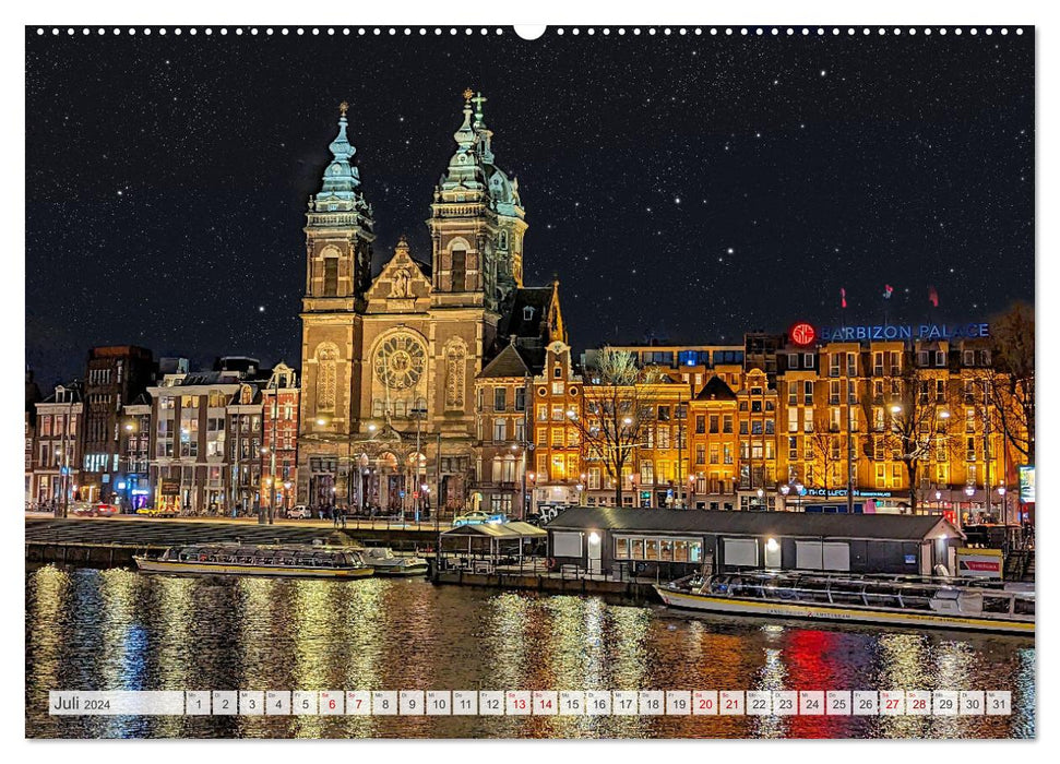 Amsterdam am Tag und bei Nacht (CALVENDO Premium Wandkalender 2024)