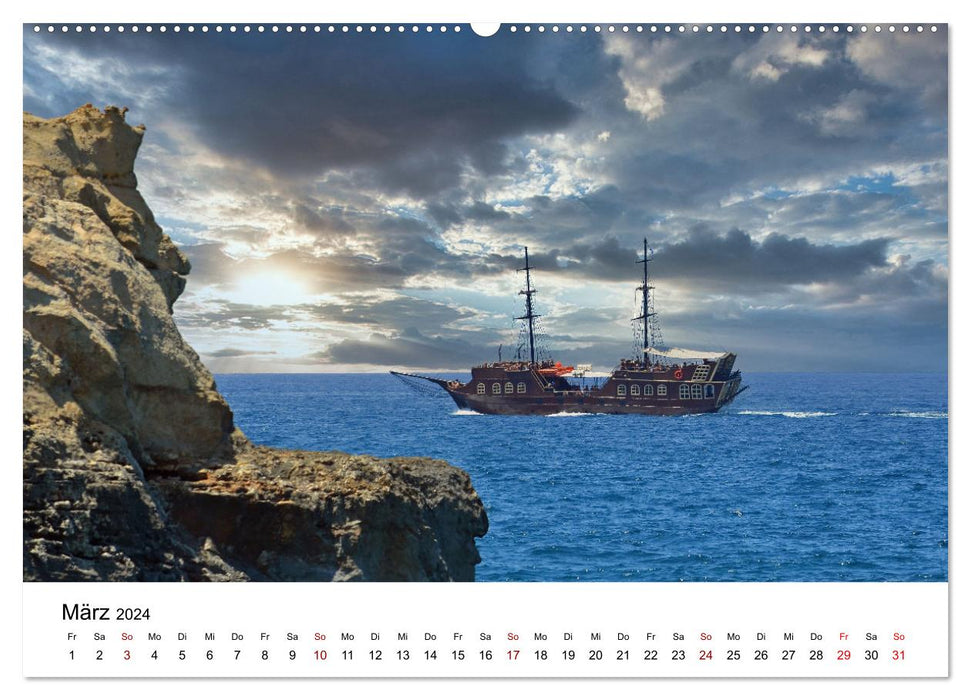 Bateaux colorés dans une eau cristalline (calendrier mural CALVENDO 2024) 