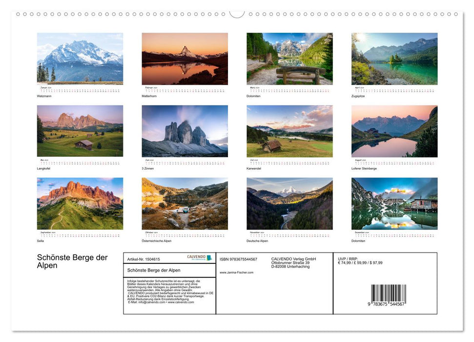 Les plus belles montagnes des Alpes (Calendrier mural CALVENDO Premium 2024) 