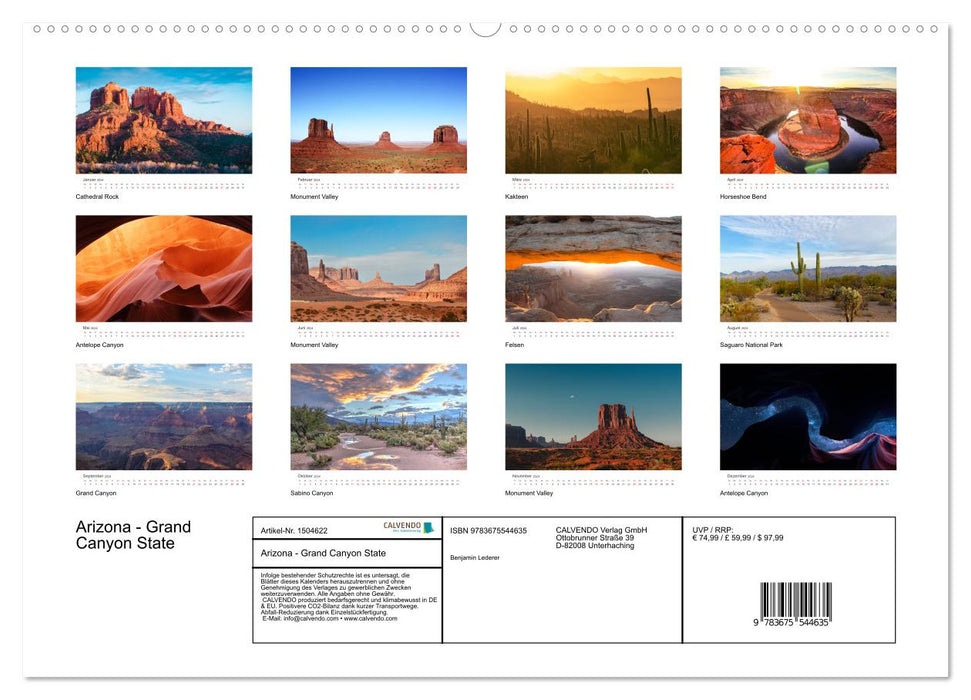 Arizona – État du Grand Canyon (Calvendo Premium Calendrier mural 2024) 