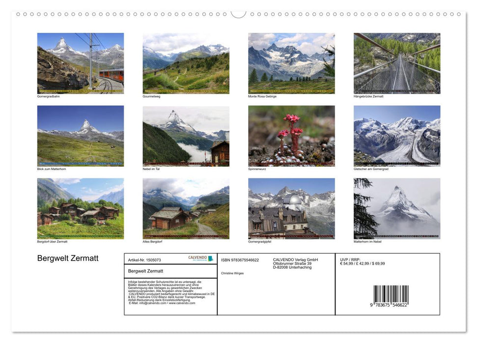 Monde de la montagne Zermatt (Calendrier mural CALVENDO 2024) 