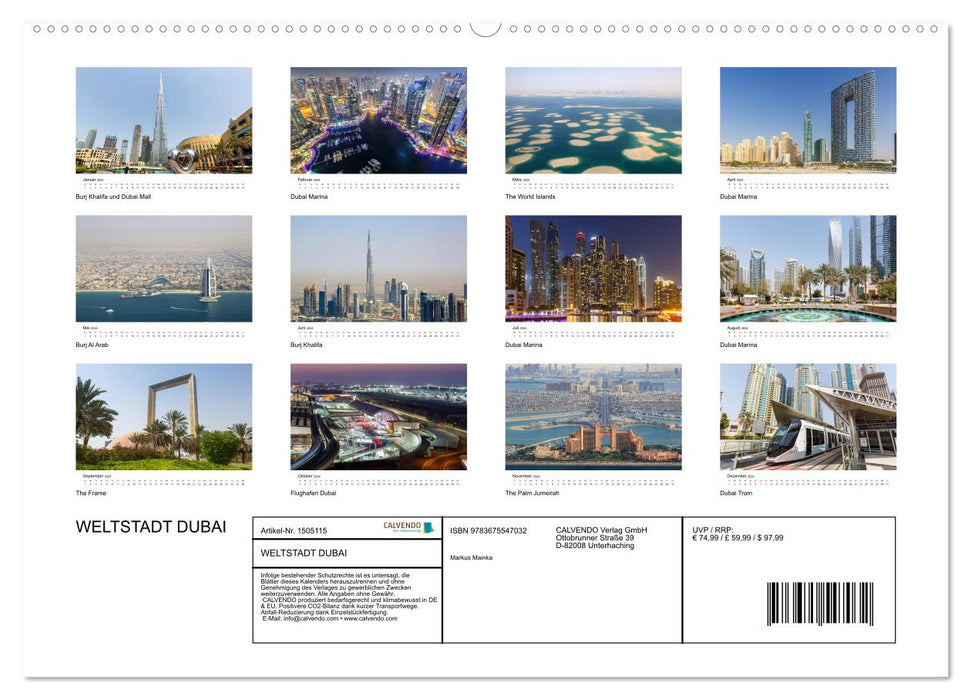 Ville mondiale Dubaï (Calvendo Premium Wall Calendar 2024) 