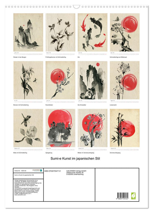 Art Sumi-e de style japonais (calendrier mural CALVENDO 2024) 