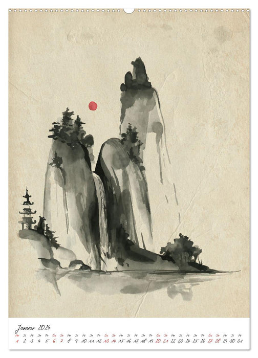 Art Sumi-e de style japonais (calendrier mural CALVENDO 2024) 