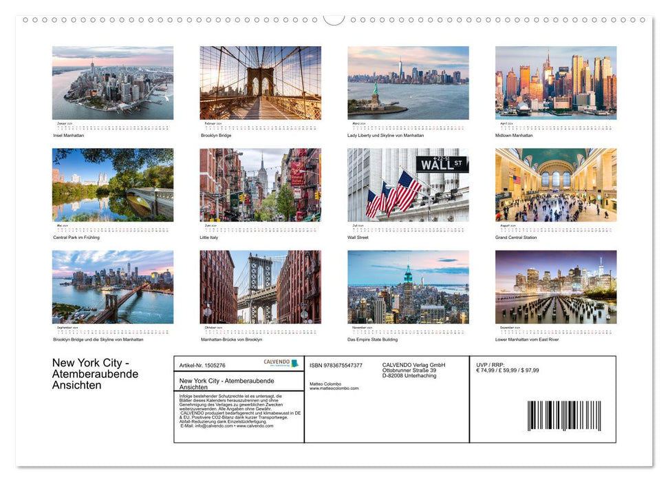 New York City – Vues à couper le souffle (Calvendo Premium Wall Calendar 2024) 