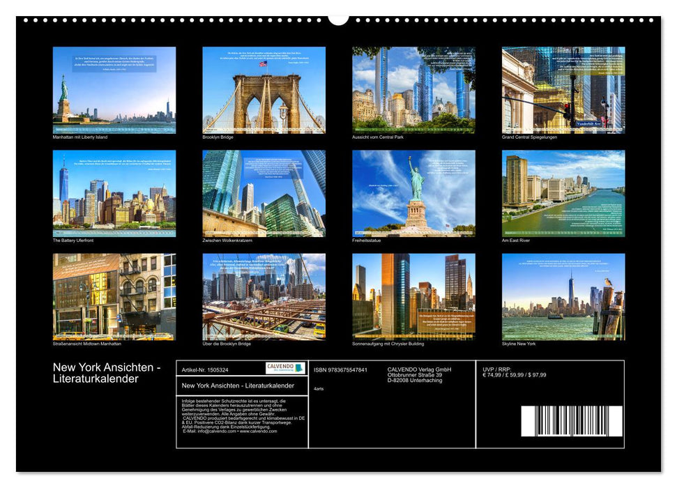 New York Ansichten - Literaturkalender (CALVENDO Premium Wandkalender 2024)