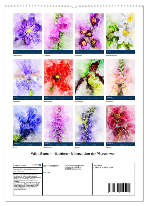 Wilde Blumen - Illustrierter Blütenzauber der Pflanzenwelt (CALVENDO Wandkalender 2024)