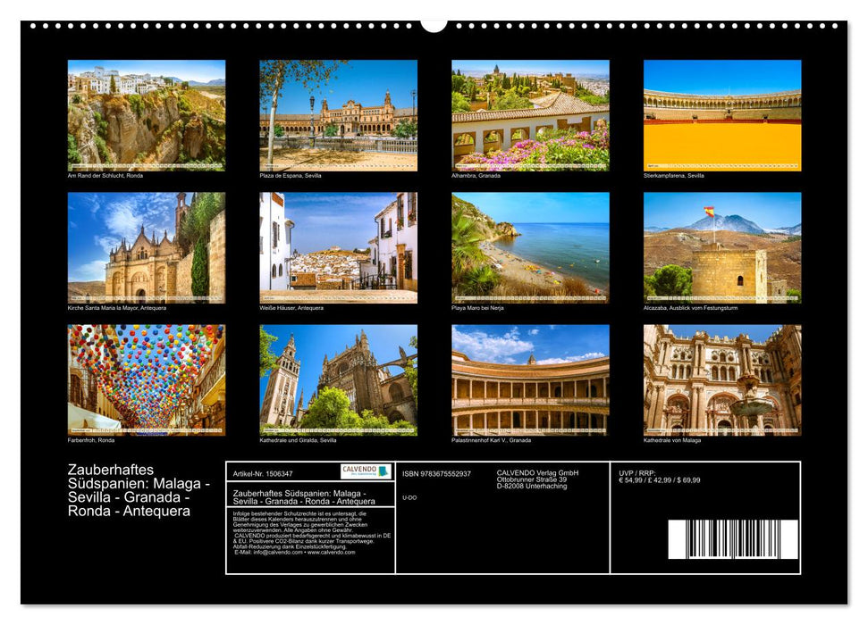 Zauberhaftes Südspanien: Malaga - Sevilla - Granada - Ronda - Antequera (CALVENDO Wandkalender 2024)
