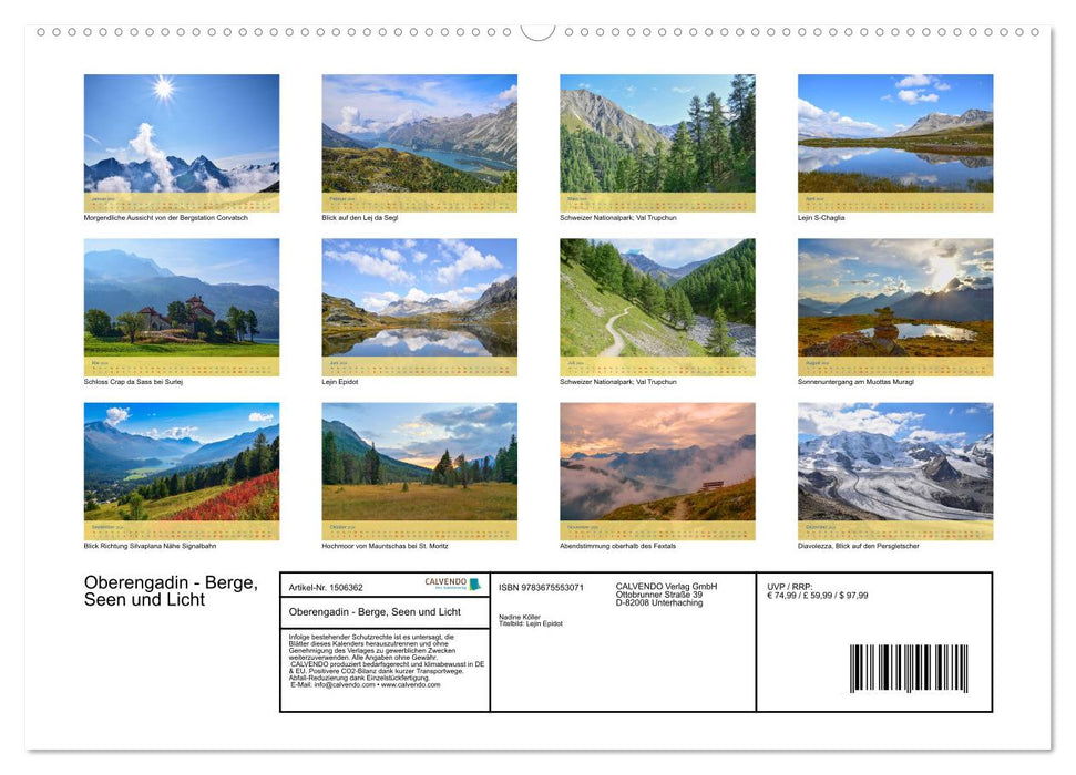 Oberengadin - Berge, Seen und Licht (CALVENDO Premium Wandkalender 2024)